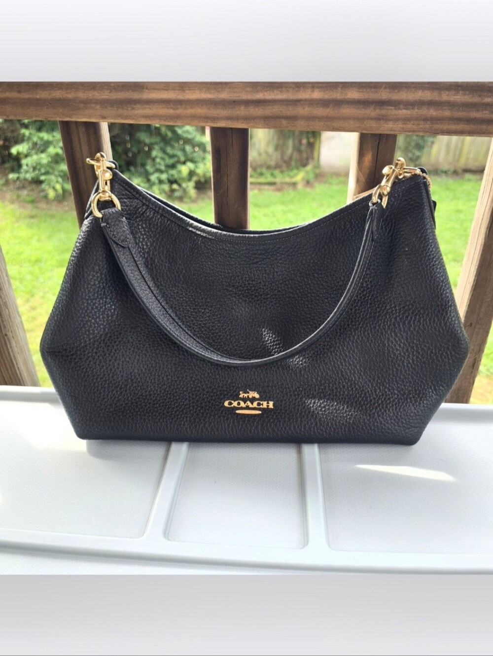 coach laurel shoulder bag in black & gold